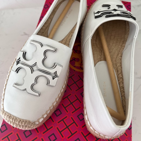 Tory Burch White Leather Logo Espadrille Loafers - Picture 7 of 7